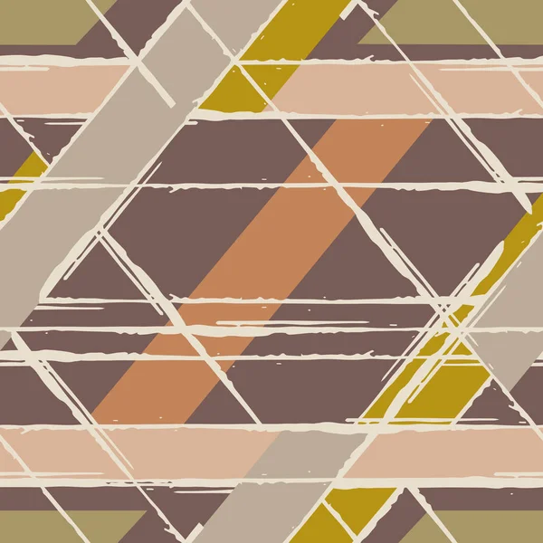 Monochrome grunge stripe vector seamless pattern background. 브러시 스트로크 스타일의 선형짜기 효과 백그라운드. 갈색의 추상적 인 대각선 줄. 직물에 대한 인쇄 전반에 걸친 기하학적 인 추락 개념 — 스톡 벡터
