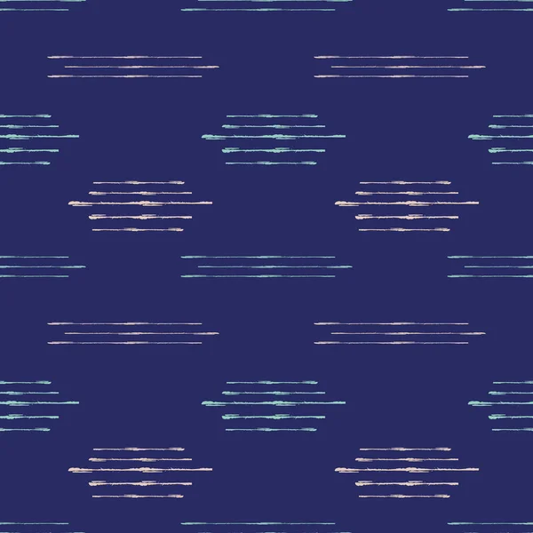 Estilo abstrato kilim vetor sem costura fundo padrão. Grunge efeito pincel fundo azul indigo geométrico. Design linear ikat moderno horizontal.Baixo contraste em toda a impressão para conceito minimalista — Vetor de Stock