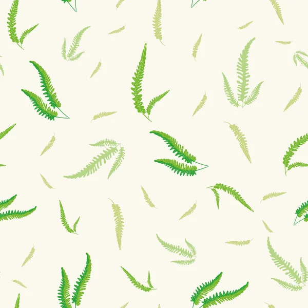 Samambaia folhas vetor sem costura fundo padrão. Floresta fronde planta fundo verde branco. ilustração folhagem botânica desenhada à mão. Toda a impressão para embalagem, tecido, têxtil, mobiliário macio — Vetor de Stock