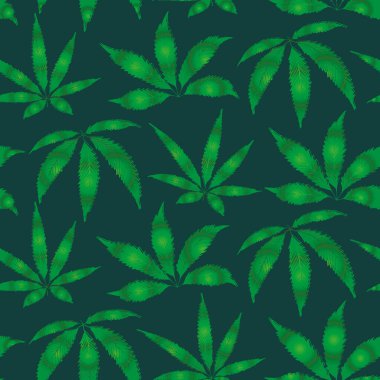 Esrar geriye kusursuz bir vektör kalıbı bırakır. Siyah ve yeşil kenevir yeşili arka plan. Batik etkisi botanik marihuana orman tasarımı. Sağlık, sağlık, kişisel bakım kavramının her yerinde modern yazılar var.