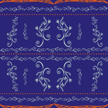 Zarif Kelt kusursuz vektör desenli arka plan. Tarz verilmiş neon turuncu çivit arkaplan. El çizimi geometrik modern tekrar. Çağdaş kırtasiye, ambalaj konsepti için her yerde baskı