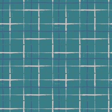 Grunge hattı vektörsüz ızgara desenli arka plan. Organik boyalı fırça darbesi stili çapraz zemin. Düzensiz çakışan geometrik tasarım. Yazdırma üzerinde Teal renk dokuyucu etkisi