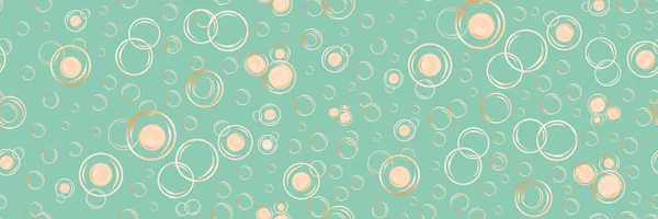 Champagne bubbles vector seamless border. Hand drawn fizzy overlapping droplets gold teal banner. Elegant sparkling repeat illustration. Edging, ribbon, tape for hen party, festive celebration concept — Stock Vector