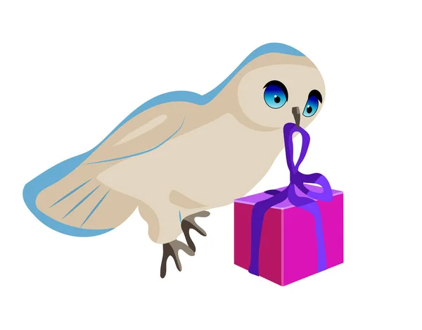 Сова Доставляет Подарок Птица Подарком — стоковый вектор