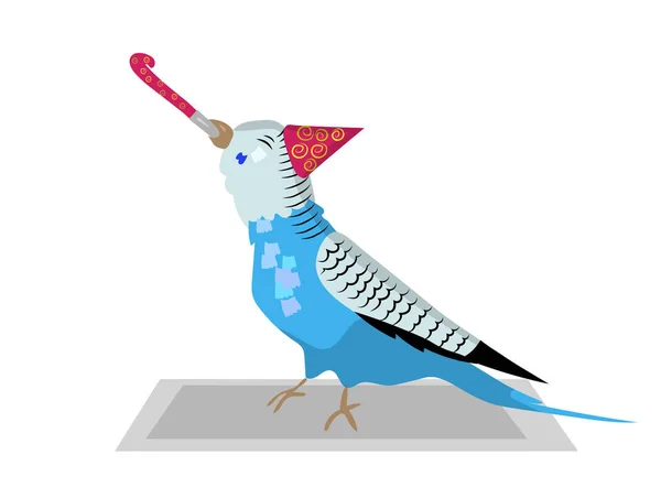 Budgie bird with party horn — Stock Illustration Budgie Bird Party Horn Vector Graphics