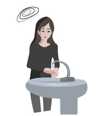 Obsesif kompulsif bozukluk. Kız ellerini yıkıyor ve durmadan yıkıyor.