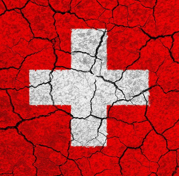 Flaga Szwajcarii na białej ścianie kamienia edytowane — Zdjęcie stockowe