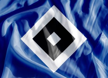 Hamburg, Almanya - 18 Mart 2017 - Alman futbol kulübü Hamburger Sv amblemi bir bayrağı Volker Schlichting tarafından