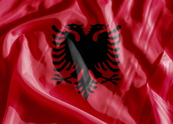 Albania Bandera sobre un paño en primer plano — Foto de Stock