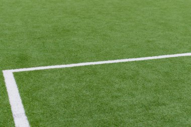 Suni çim ve beyaz çizgili futbol sahasındaki yakın çekim