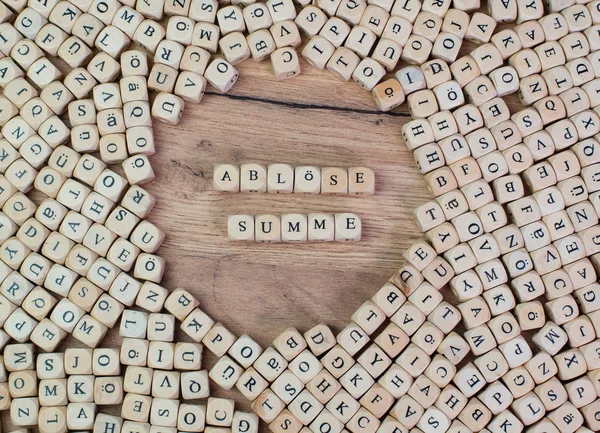 Ablsungssumme Texto Alemán Para Tarifa Transferencia Palabra Letras Cuadritos Cúbicos —  Fotos de Stock