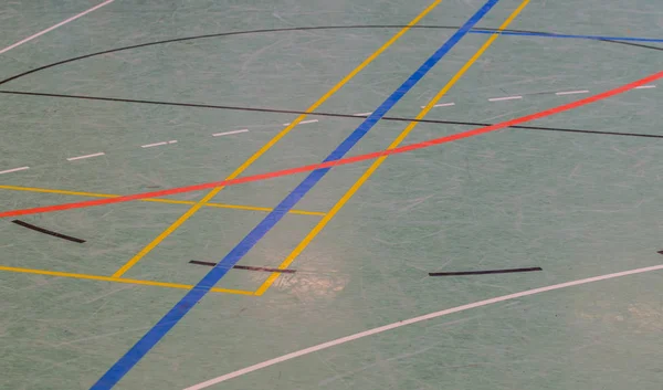 Hall floor in a gymnasium with diverse lines