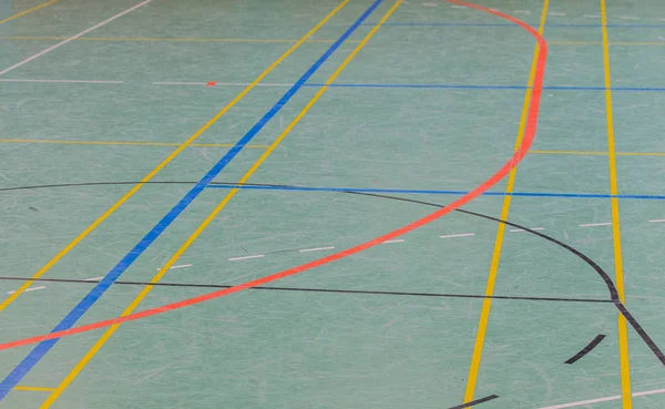 Hall floor in a gymnasium with diverse lines