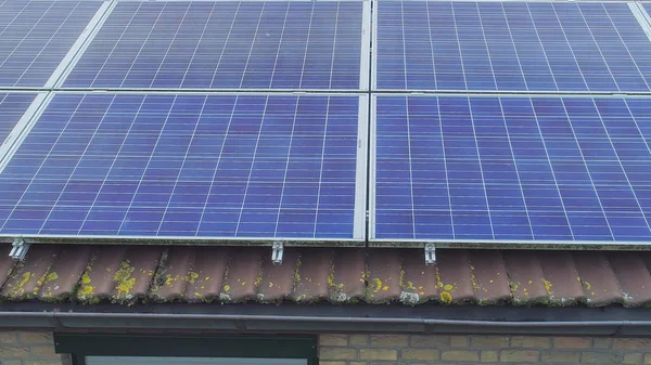 Solar panels on a roof of a house