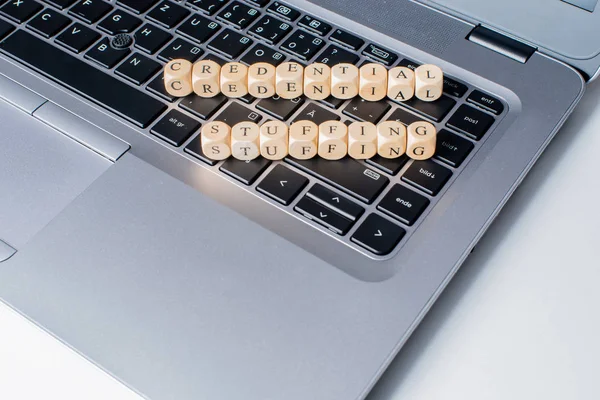 Credential Stuffing Word Notebook Keyboard — Stock Photo, Image