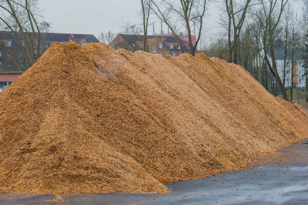 Big pile of wood shavings and wood mulch