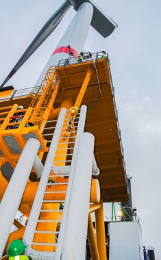 Schleswig Holstein - Kuzey Denizi, Almanya - 06 Ocak 2018: Rüzgar enerji şirketi repower bir rüzgar çiftliği in Schleswig Holstein - Kuzey Denizi, Natascha Kaukorat tarafından inşa ediyor