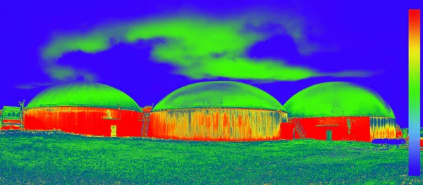 Thermal image with thermal imaging camera of a biogas plant for power generation and energy production