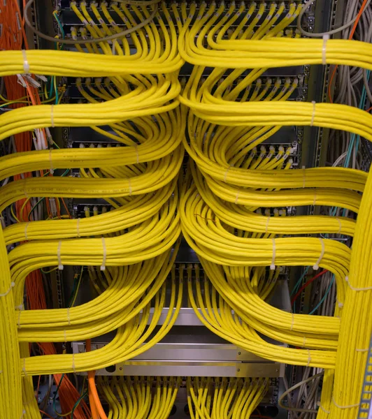 Netzwerk Switch Verbindungen Für Netzwerkkabel Rj45 Und Glasfaserkabel lizenzfreie Stockbilder