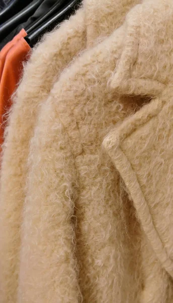 Winter Jacket Mohair Faux Fur Winter Sale Clothes Rack — Stock Photo, Image