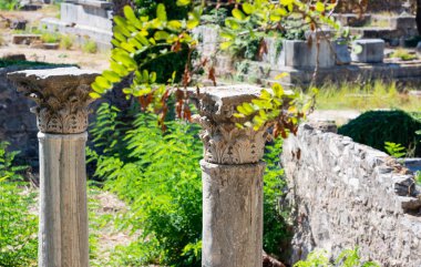 Kos Yunanistan adasındaki Kos kasabasındaki Roma harabeleri ve taş duvarlar