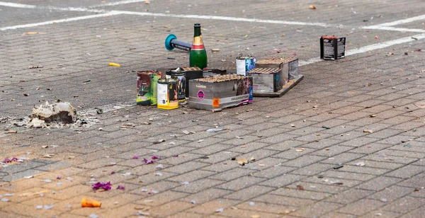 Basura Fuegos Artificiales Nochevieja Después Noche Nochevieja — Foto de Stock