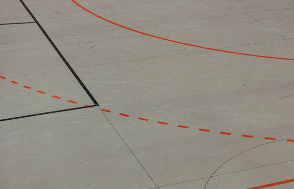 Handball Hall floor in a gymnasium with diverse lines