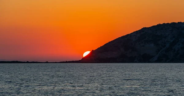 Coucher Soleil 21H Depuis Yacht Sur Mer Méditerranée Large Kos — Photo