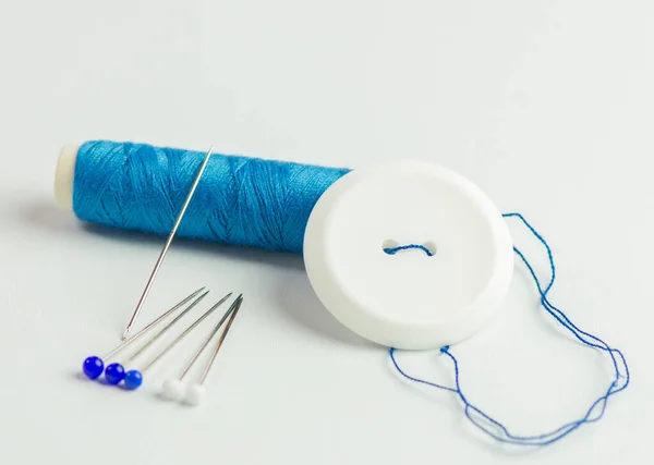 Sewing Thread Rolls Various Colors Tailor Shop White Background — Stock Photo, Image