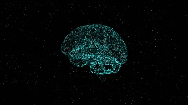 Abstract glowing brain structure formed from tiny particles floating in dark space. — ストック写真