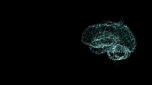 Connexion de forme de cerveau vert de particules brillantes lavitantes sur fond noir . — Video