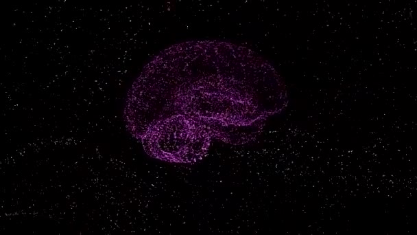 Абстрактный видеофон человеческого мозга, состоящий из пурпурной космической пыли, вращается на черном фоне . — стоковое видео