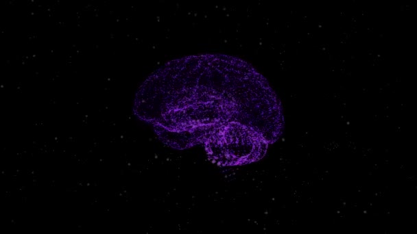 Concetto di funzione cognitiva. Ologramma splendente del cervello formato da minuscole particelle sull'oscurità . — Video Stock