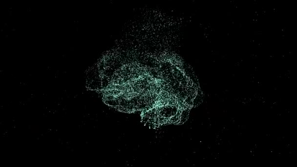 Burza mózgów. Abstrakcyjne oświetlone mózg w ciągłej aktywności obracając się i trzęsąc się na ciemnym tle. — Wideo stockowe