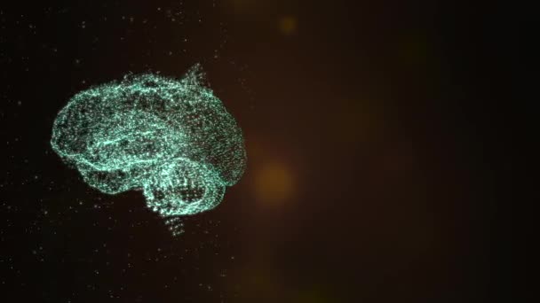 4k video of abstract human brain floating in space and some elements fly away. — Stock Video