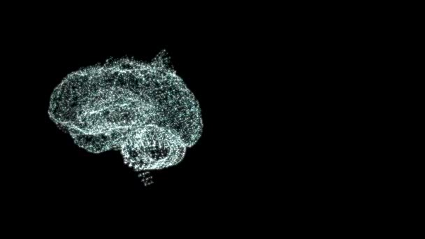 Abstract glowing brain structure formed from tiny particles in intense activity floating in dark space. — Stock Video