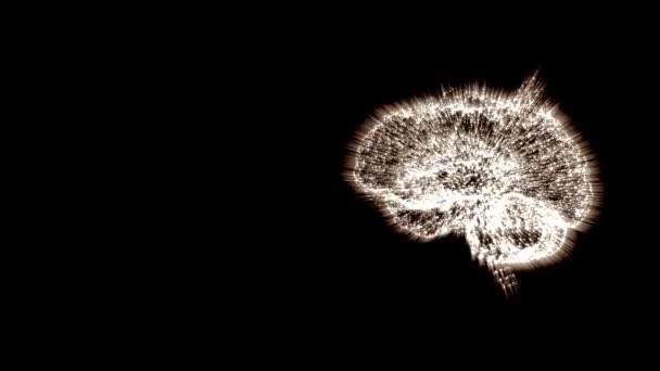 Animation des auf schwarzem Raum rotierenden Gehirns mit Lichtstrahlen von allen Seiten. — Stockvideo