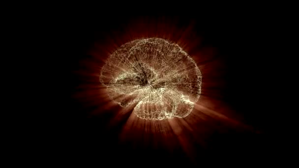 Μικροσκοπικά σωματίδια που σχηματίζουν κυβερνο-εγκέφαλο και αιωρούνται στο χώρο της πληροφορίας, λάμποντας λαμπρά, απεικονίζοντας τις έννοιες των μεγάλων δεδομένων. — Αρχείο Βίντεο