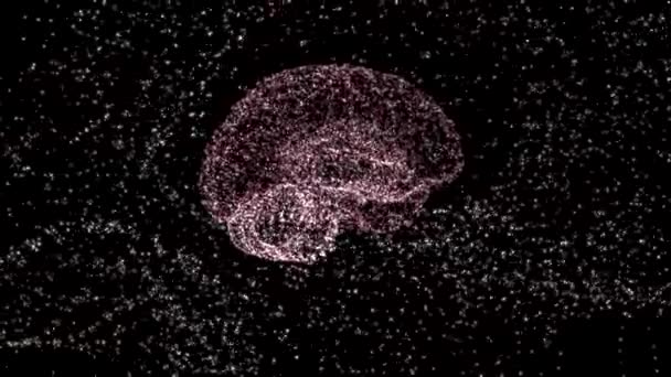 Mózg unoszący się w kosmosie, eksplodujący ideami, pośród cząstek światła dookoła. — Wideo stockowe
