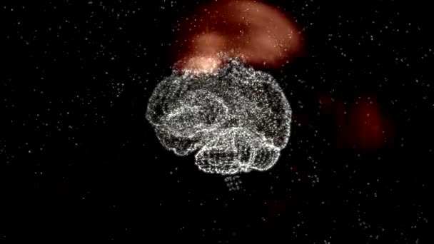 Cervello stressato che esplode, circondato da fiamme nell'oscurità . — Video Stock