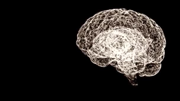 Vídeo de cerca del cerebro humano que busca estar formado por telaraña flotando sobre fondo negro . — Vídeo de stock