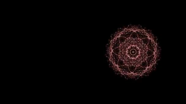 Wideo z abstrakcyjnym wzorem kalejdoskopu poszerzającym się i zwężającym w powtórzeniu na czarnym tle. — Wideo stockowe