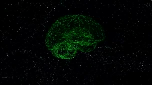 Scienza e tecnologia futuristiche. Rendendo 3D il cervello umano formato da particelle girevoli che pulsano nell'oscurità . — Video Stock