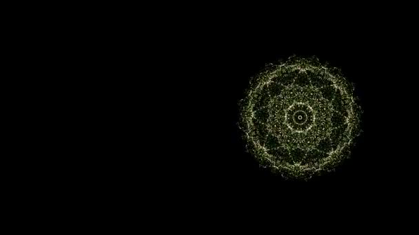 Video of abstract green kaleidoscope pattern widening and narrowing in repetition over black background. — Stock Video