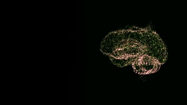 Positief denkconcept. Abstract visualisatie van het menselijk hersenframe van kleine deeltjes die actief werken in het donker. — Stockvideo