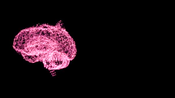 3D jasná animace mozku a matoucí myšlenky interpretované třpytivými růžovými částicemi ve vesmíru. — Stock video