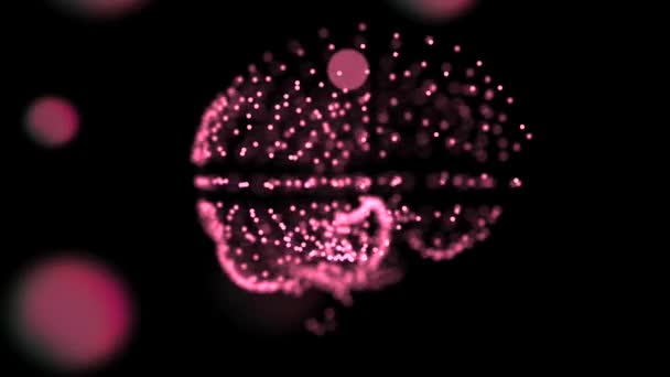 Digitální 4k video mozku plovoucí v prostoru a různé abstraktní částice spojující, zvyšující mozkové kapacity. — Stock video