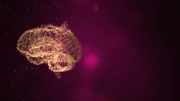 3d bright animation of a brain and confusing thoughts interpreted by glittering particles in space with bokeh effect. — 图库视频影像