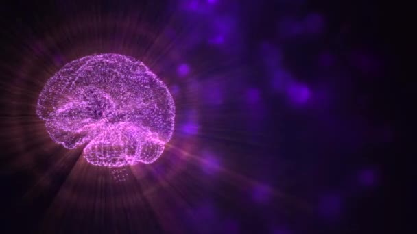 3D φωτεινό animation του εγκεφάλου και σύγχυση σκέψεις ερμηνεύονται από αστραφτερά σωματίδια στο χώρο και φέρουν bokeh. — Αρχείο Βίντεο