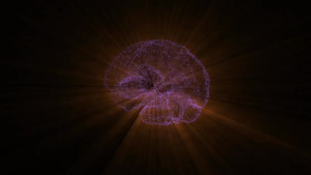 Gehirn-Animation mit Big-Data-Strömungsanalyse, die Leuchtkästen über schwarzem Hintergrund erzeugt. — Stockvideo